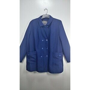 Vintage Navy Blue Coat Parka lined Jacket Heavy Winter Womens L double breasted